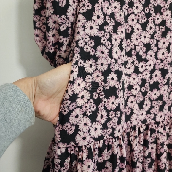 Likely black pink Bella Floral Print Midi Dress Prarie croquet Cottagecore Bridg - Picture 7 of 16